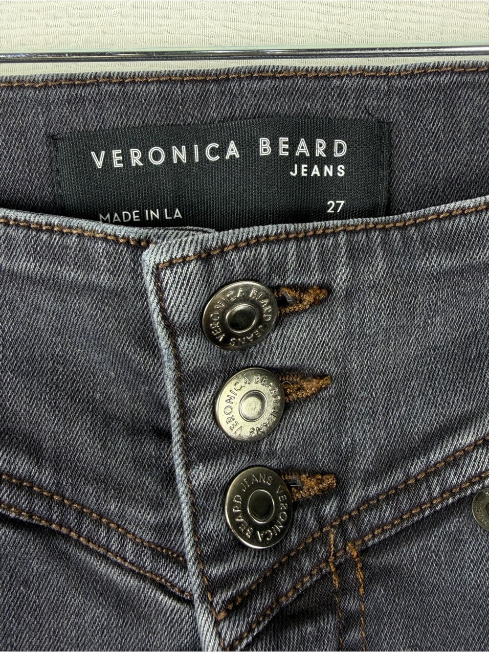 Veronica Beard Beverly Skinny Flare High Rise Jeans Moonlight Black Gray Sz 27